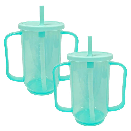 2 Pack Adult Cups 2 Handles & Straw 2oz