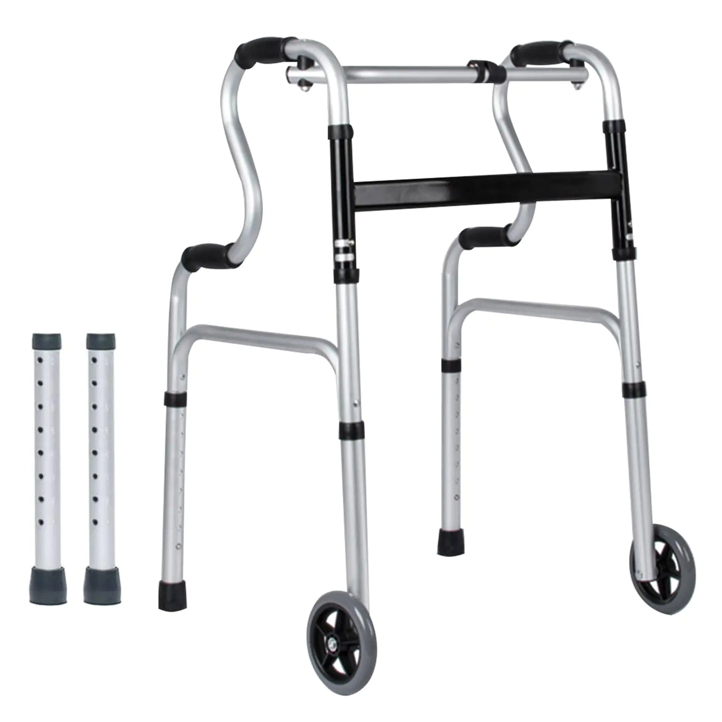 3-in-1 Stand-Assist Folding Walker with 5" Wheels Heavy Duty Walking Mobility Aid Supports up to 440lbs